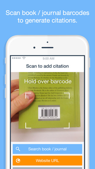 You can search for references and cite, using the barcode on the book or journal